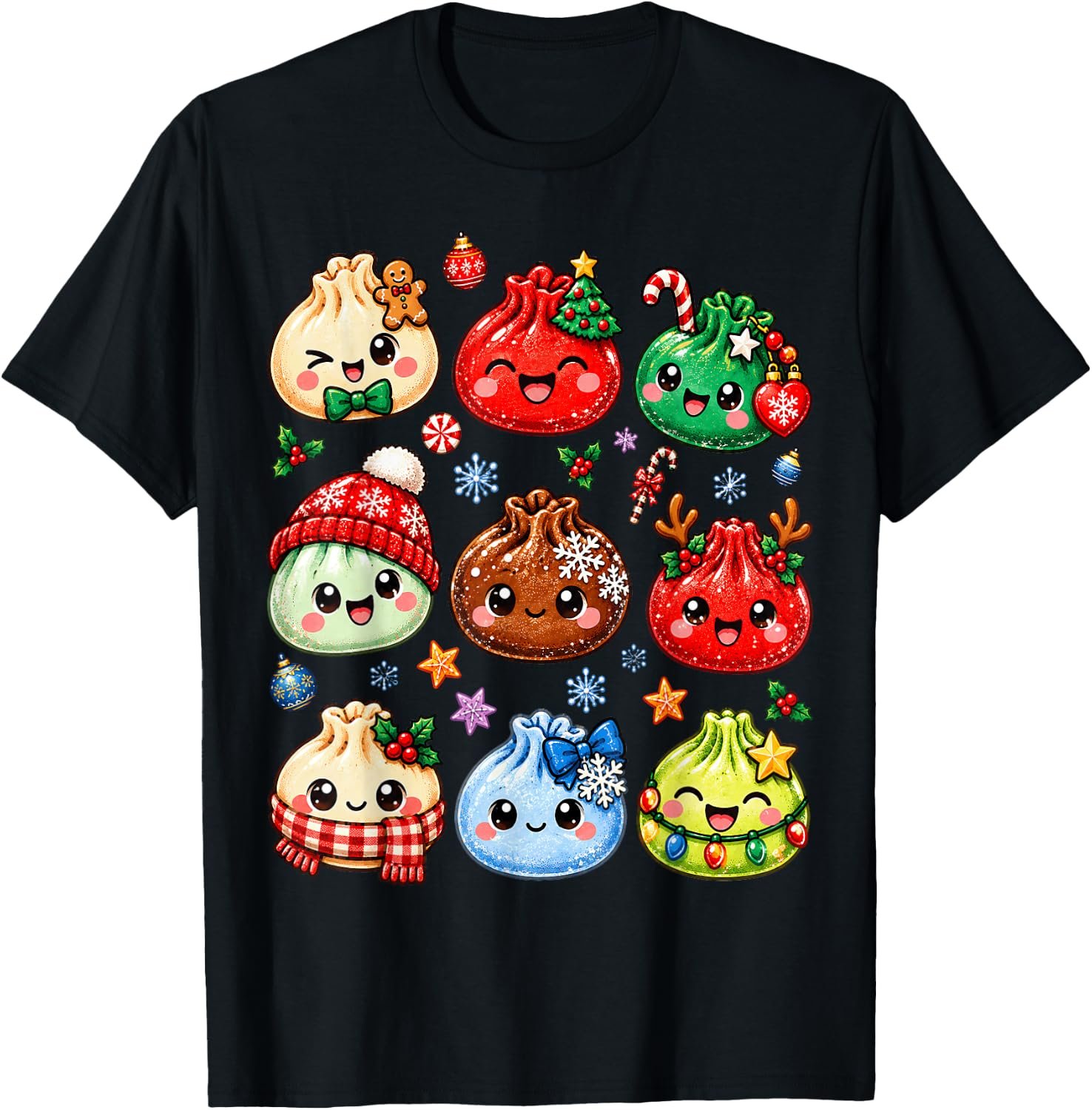 Cute dumpling character with Christmas holiday details