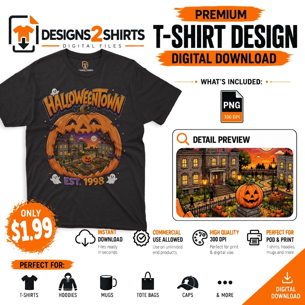 Halloweentown Pumpkin Village artwork with Est. 1998 wording