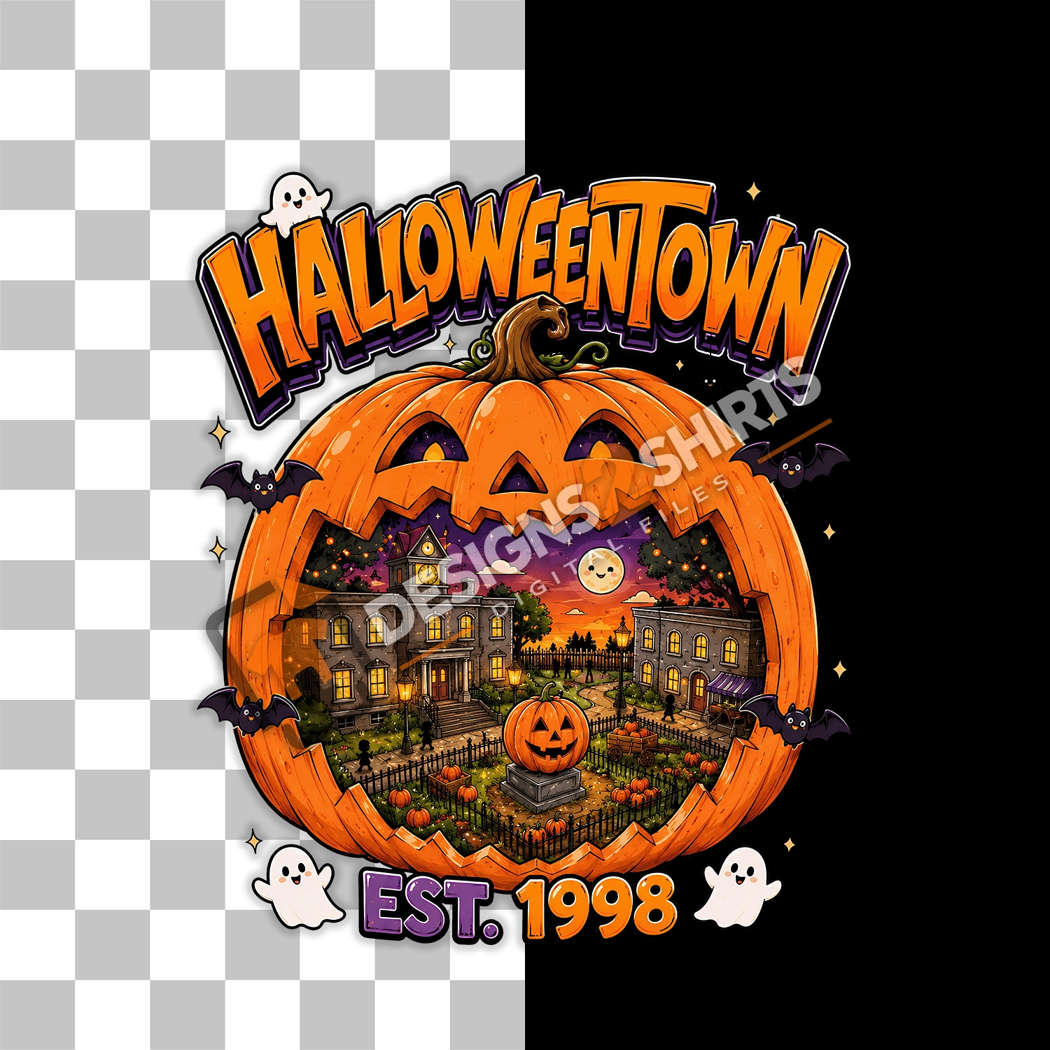 Cute Halloween pumpkin village artwork