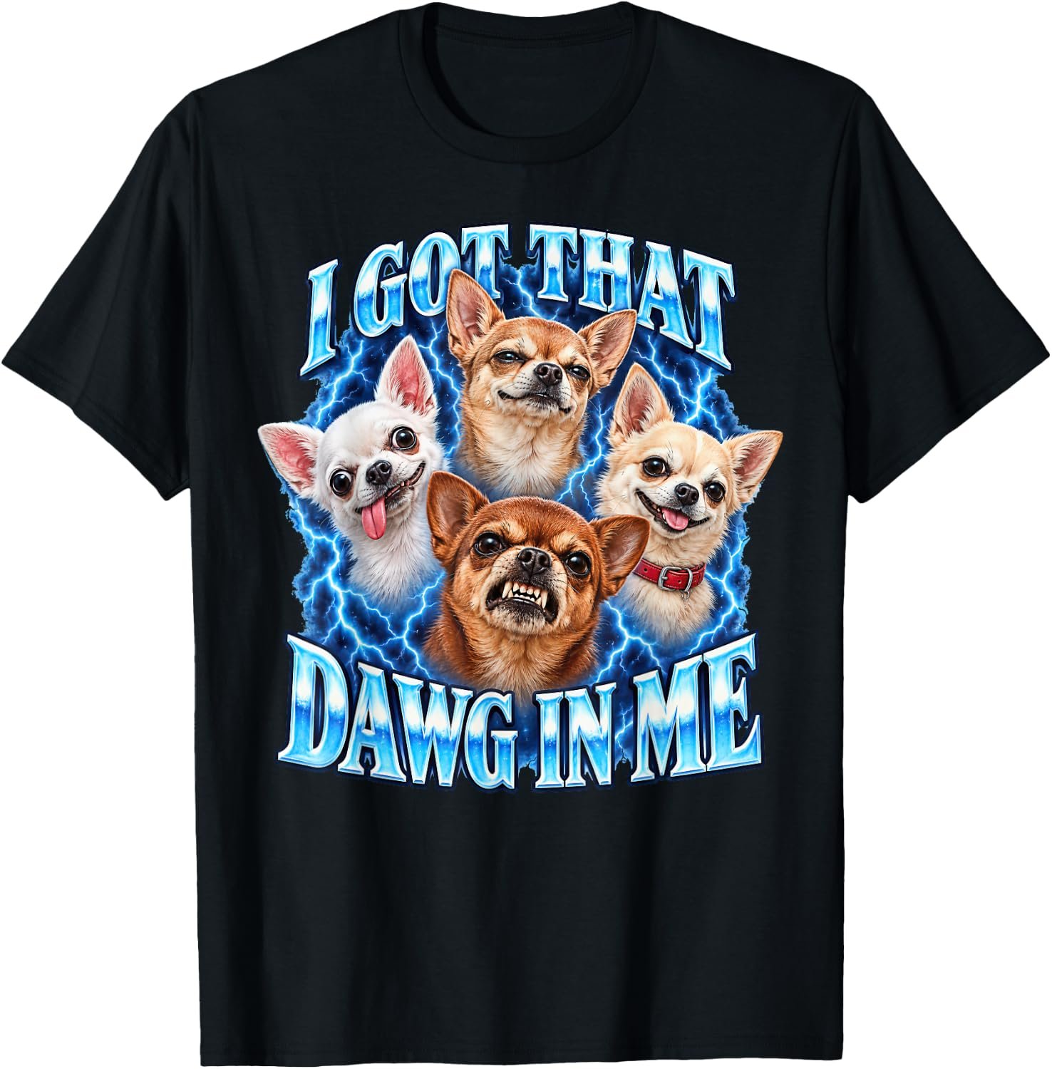 Funny Chihuahua wearing a playful meme-style design