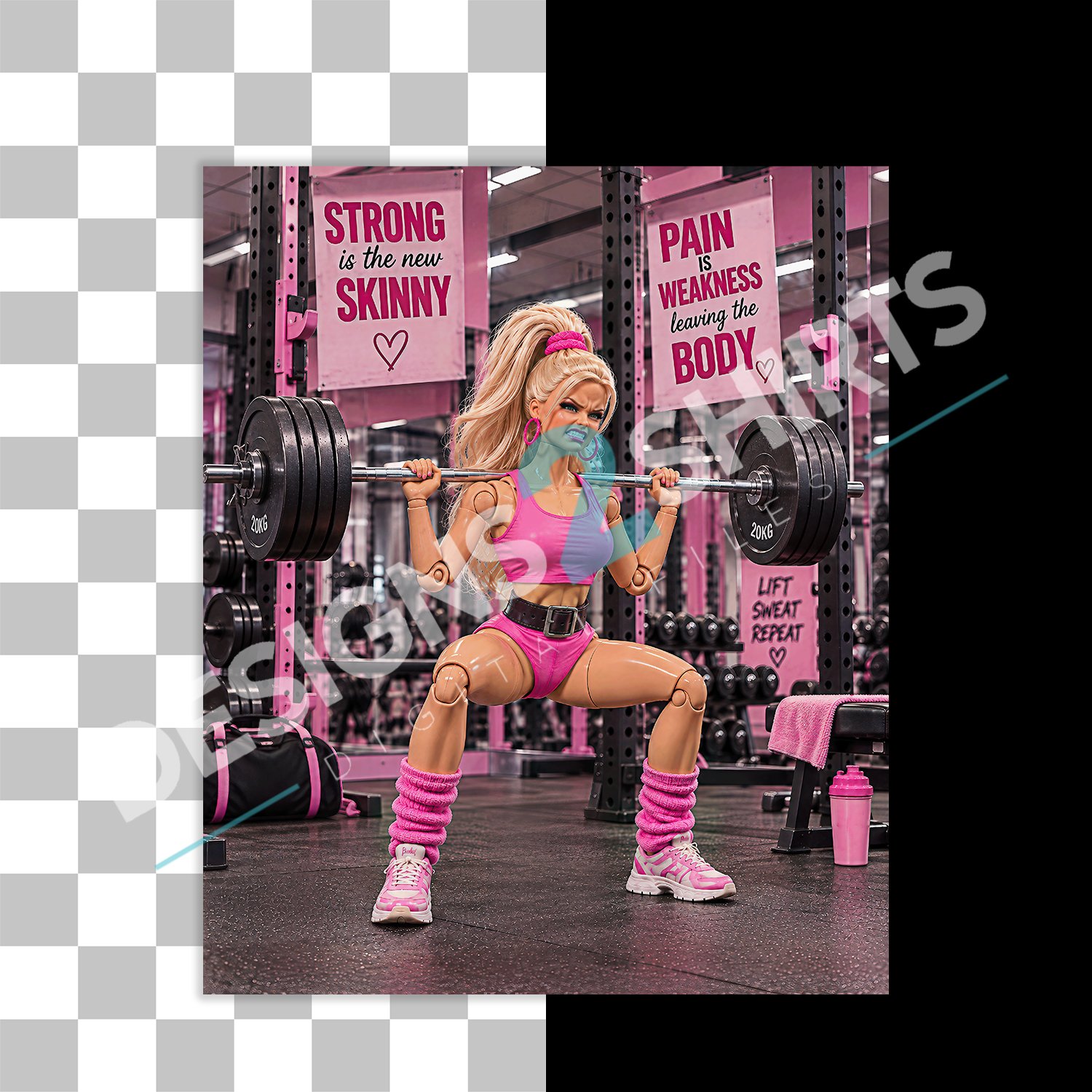 isgusting Gym Girl Funny Workout Doll Face Meme featuring an exaggerated funny gym character