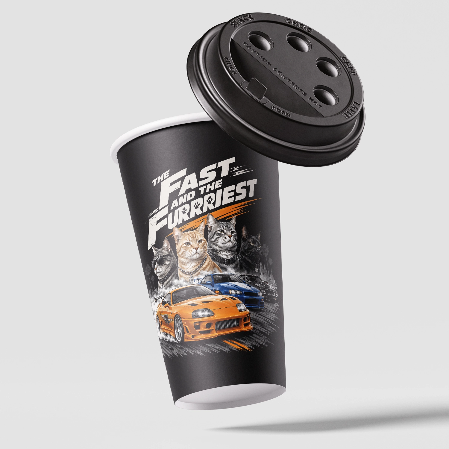 Playful feline artwork displayed on cup