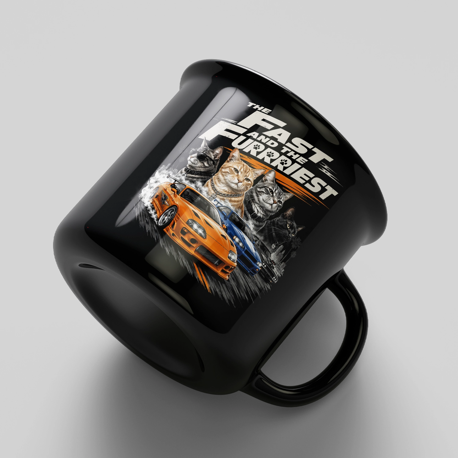 Funny feline themed artwork displayed on mug