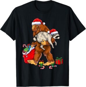 Jimothy raccoon and Bigfoot wearing Christmas lights design