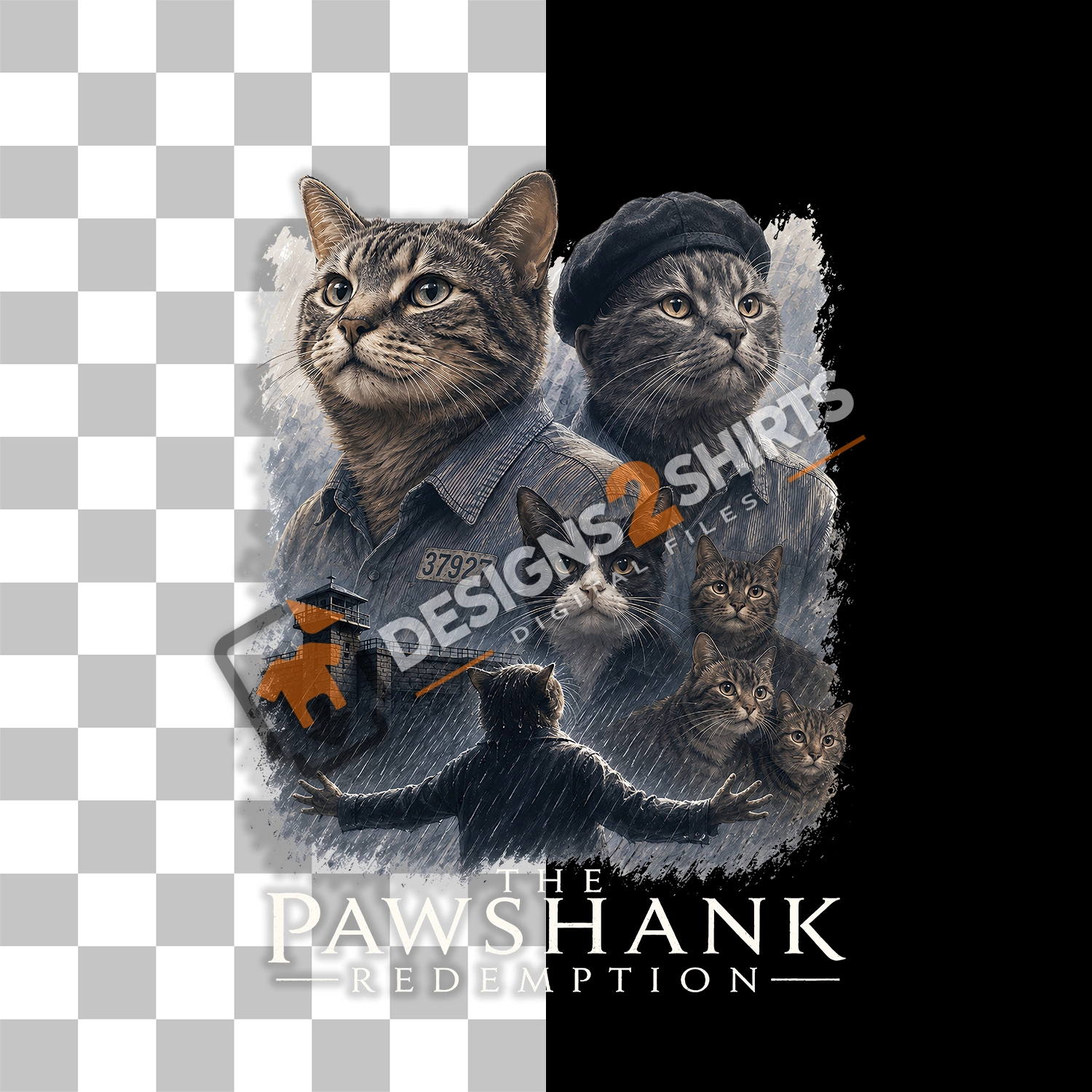 Feline parody artwork on transparent background