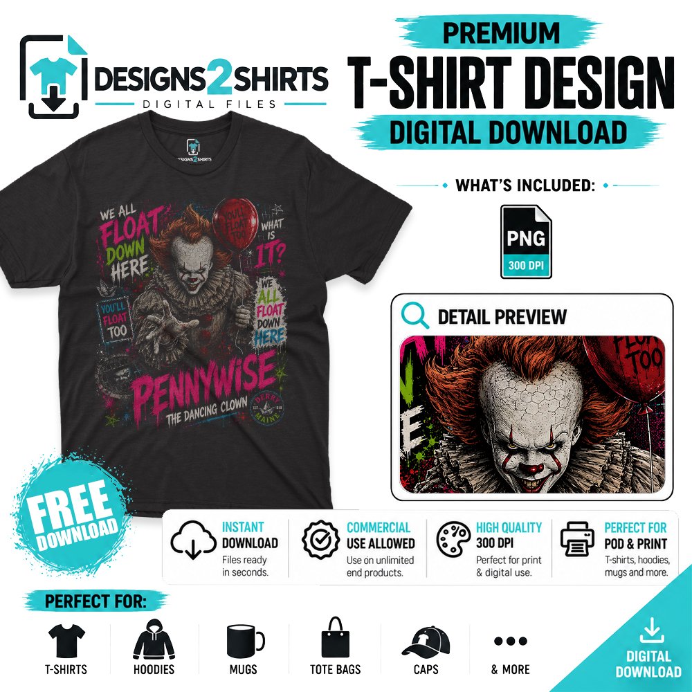Pennywise Halloween Horror IT Movie Free PNG design for Halloween projects