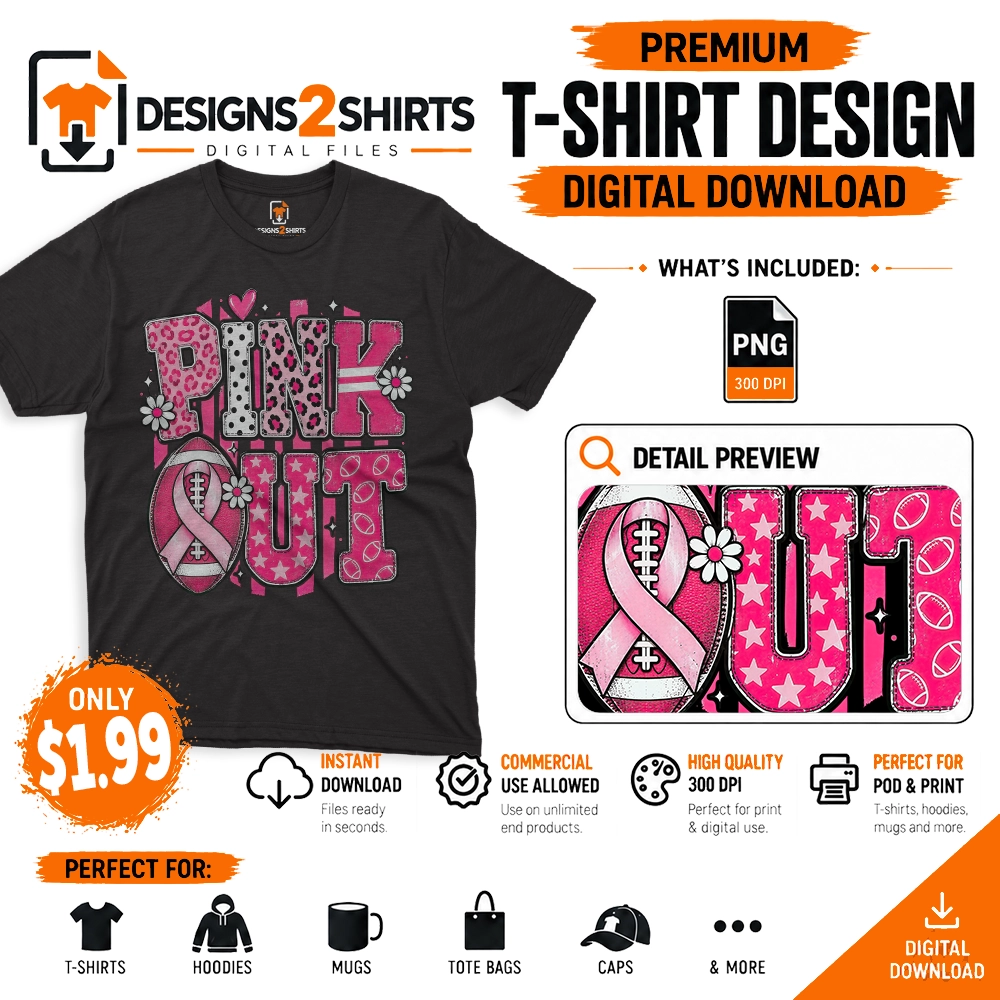 Pink Out Football PNG for breast cancer awareness game day