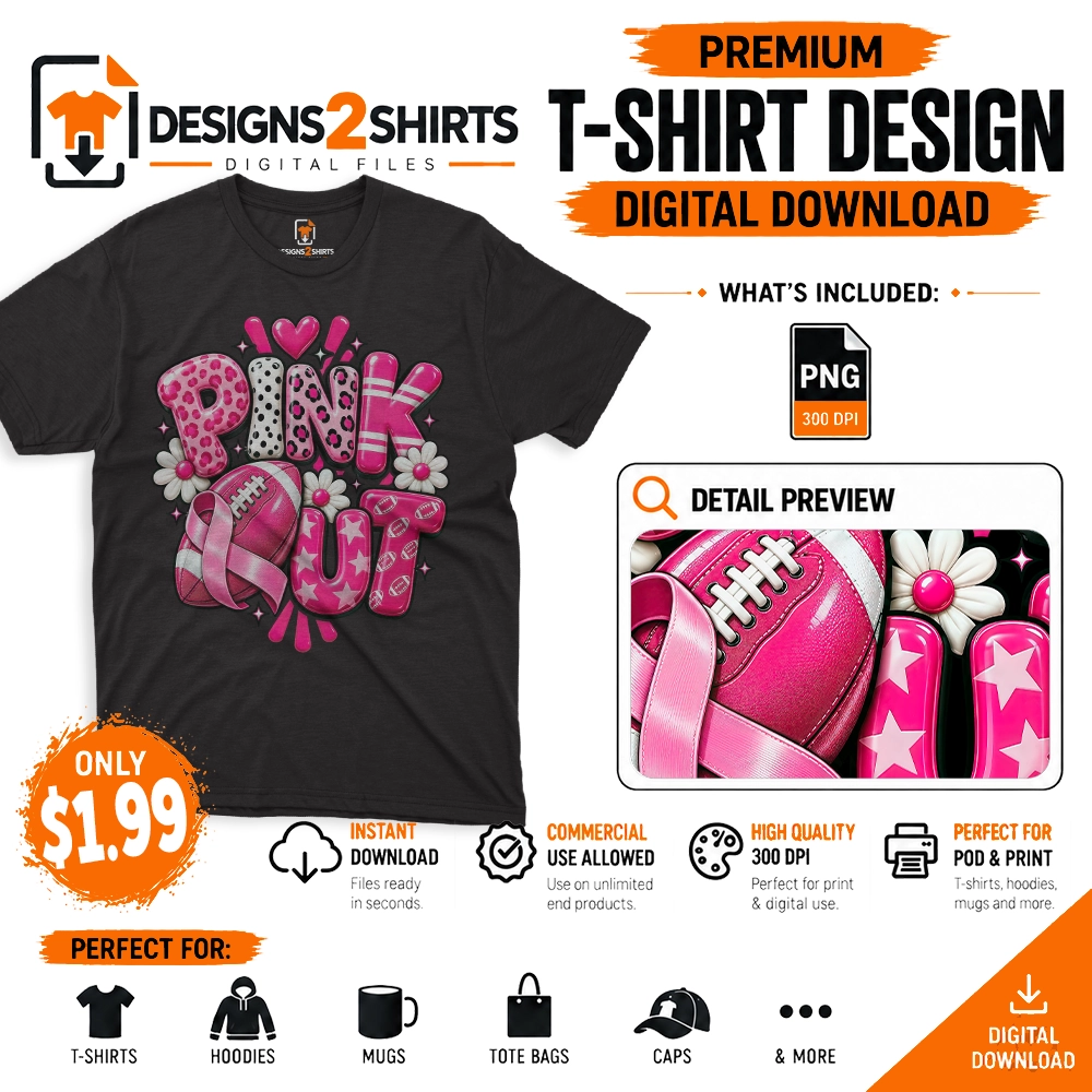 Pink Out Football PNG game day artwork