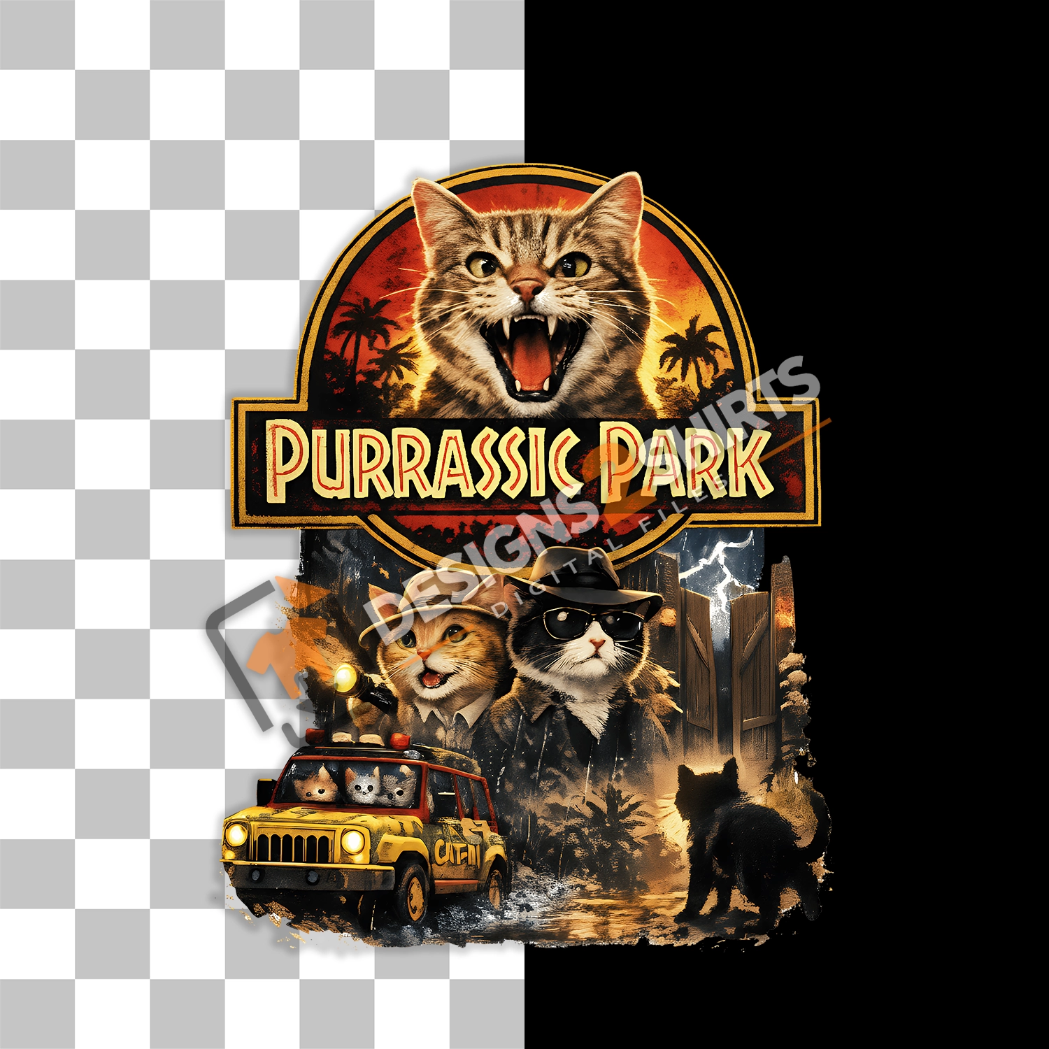 Feline-themed artwork prepared for a transparent background