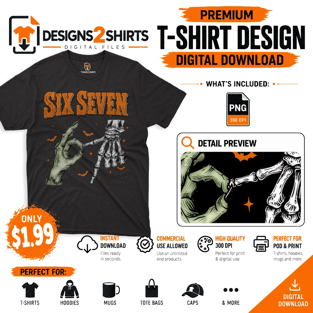 Six Seven 6 7 Meme PNG Wtich Skeleton Retro Halloween skeleton artwork