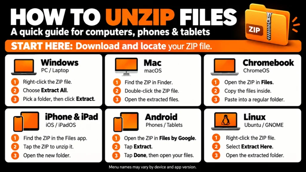 How to unzip files