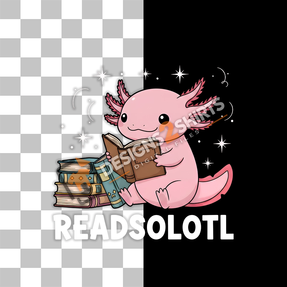 Bookish axolotl clipart with transparent background