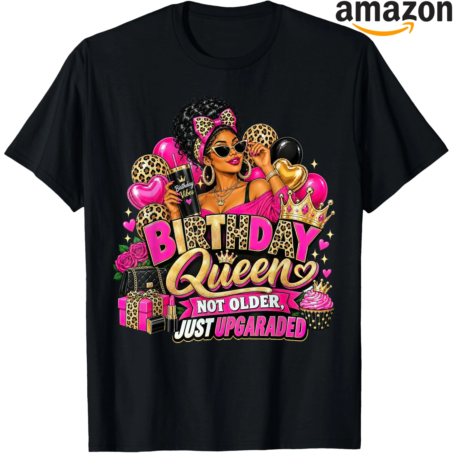 Black woman wearing a birthday-themed statement shirt at a celebration