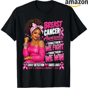 Black woman wearing supportive awareness-themed apparel at a community event