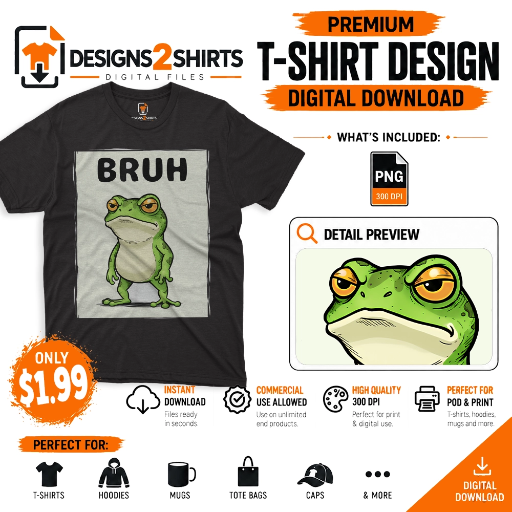 A funny bruh frog meme featuring a green cartoon frog staring blankly