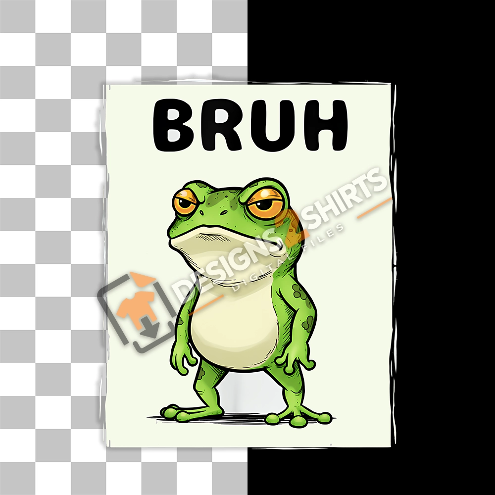 Bruh Frog Meme Funny Photograph of a green tree frog sitting upright on a tiny wooden bench
