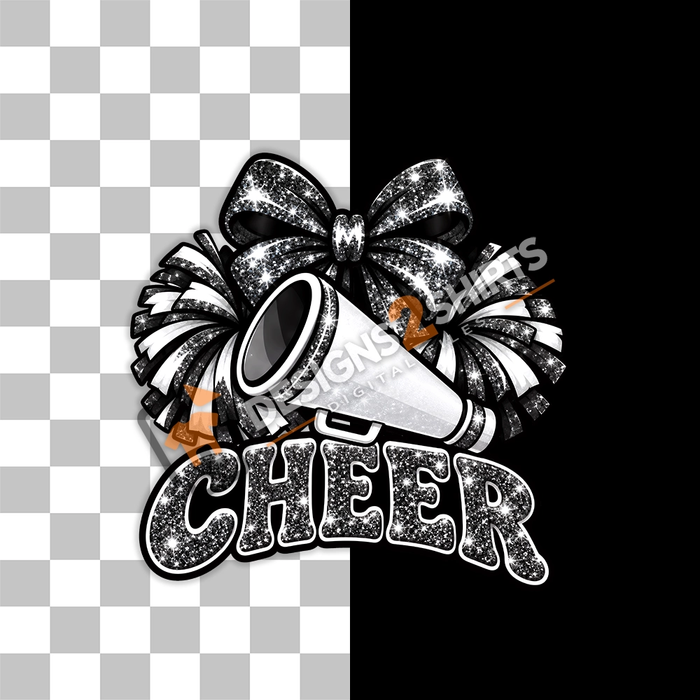 Cheer Black Team Megaphone Design on a transparent background