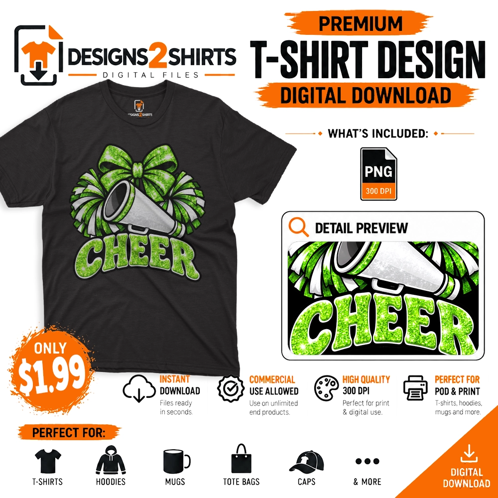 Cheer Lime Green Team Megaphone PNG design with bright green cheer theme