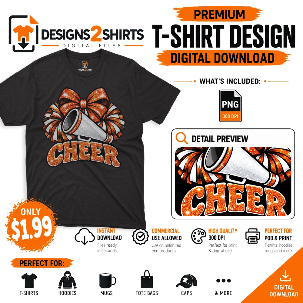Cheer Orange Team Megaphone design with orange cheerleading megaphone graphic