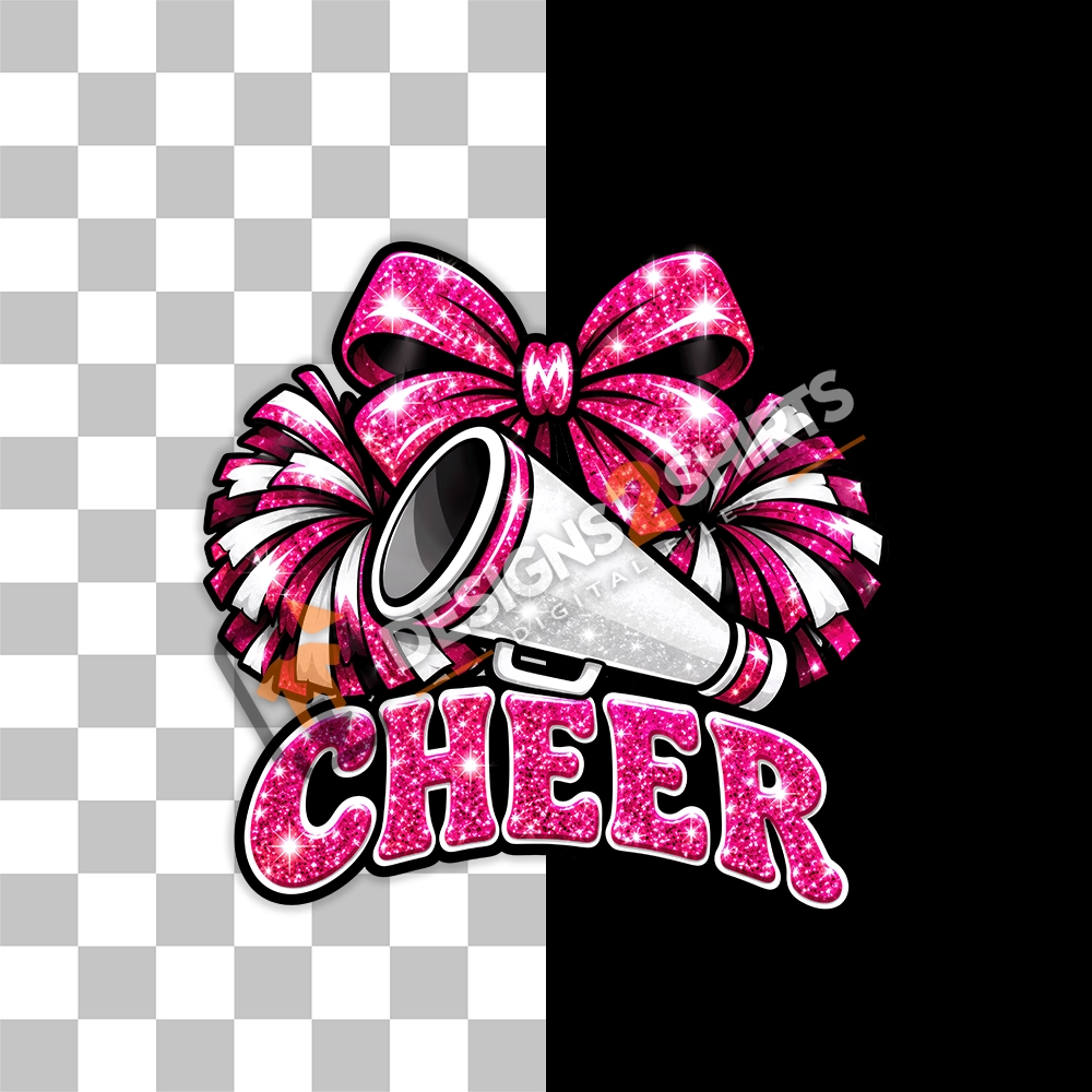 Cheer Pink Team Megaphone artwork shown on a cheer-inspired shirt