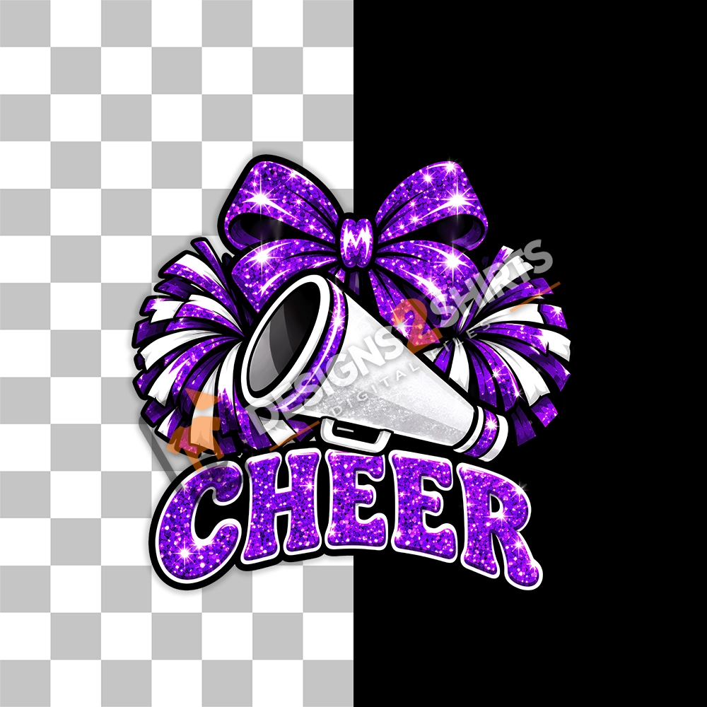 Cheer Purple Team Megaphone graphic displayed for team apparel