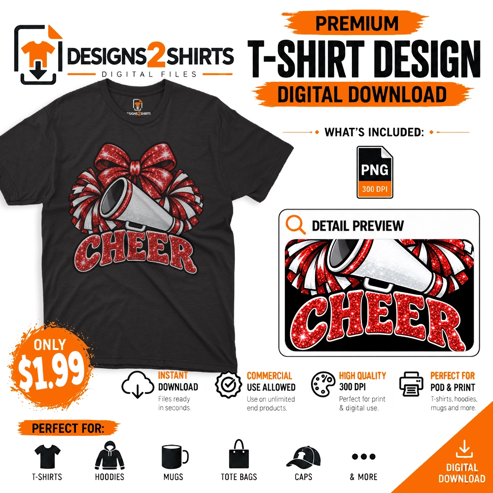 Cheer Red Team Megaphone graphic with bold red cheerleading artwork