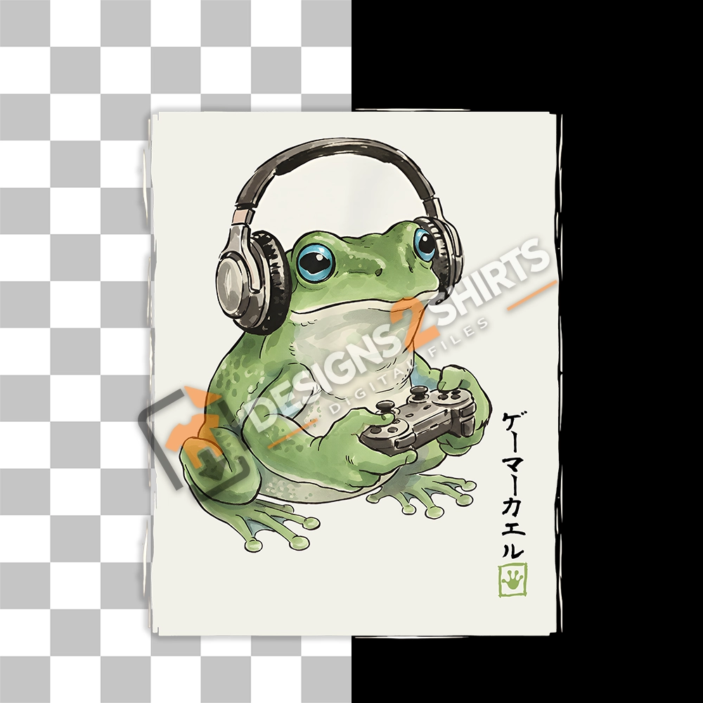 Retro Japanese Frog Artwork with isolated transparent background