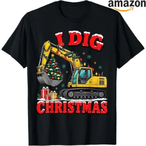 Excavator with a festive Christmas construction theme