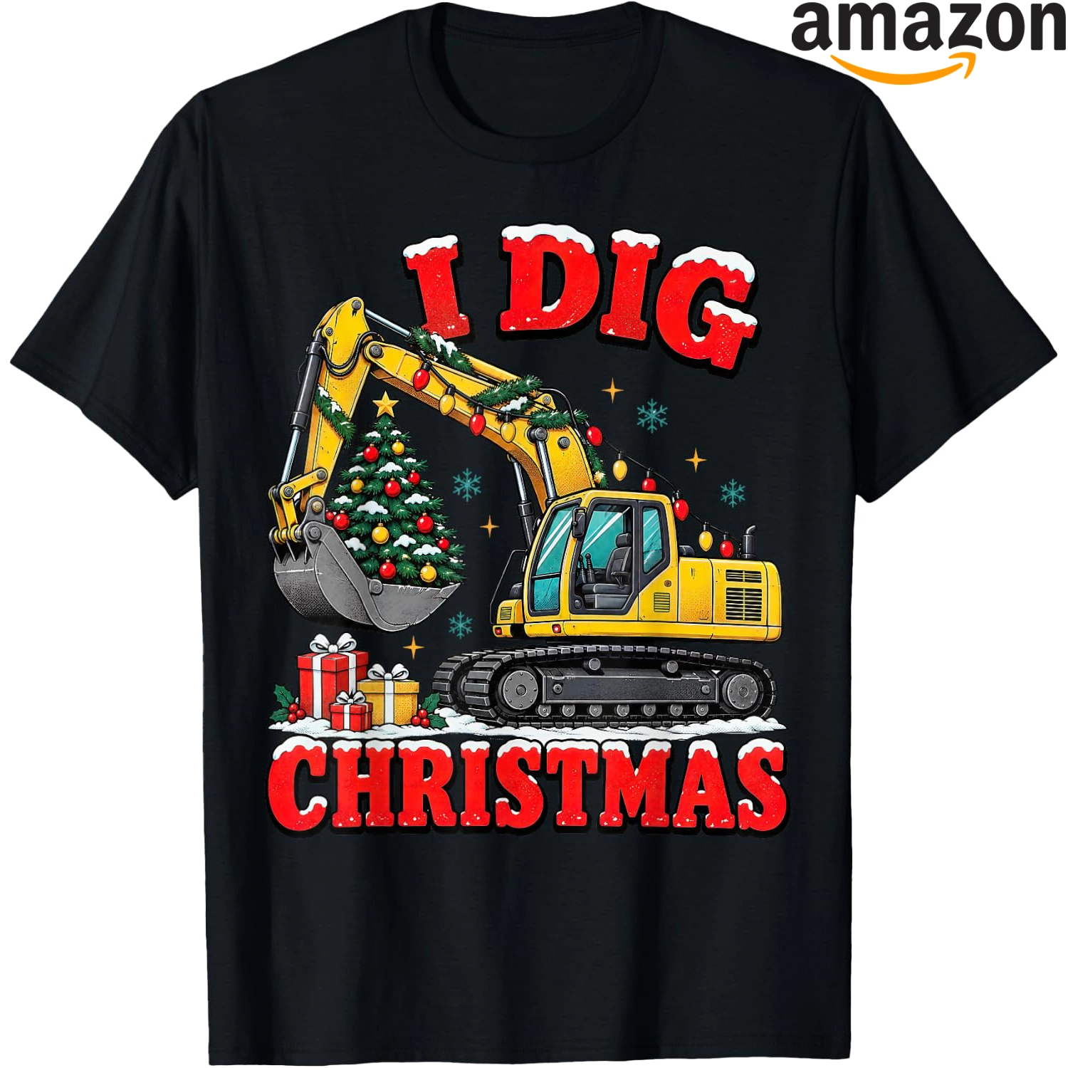 Excavator with a festive Christmas construction theme