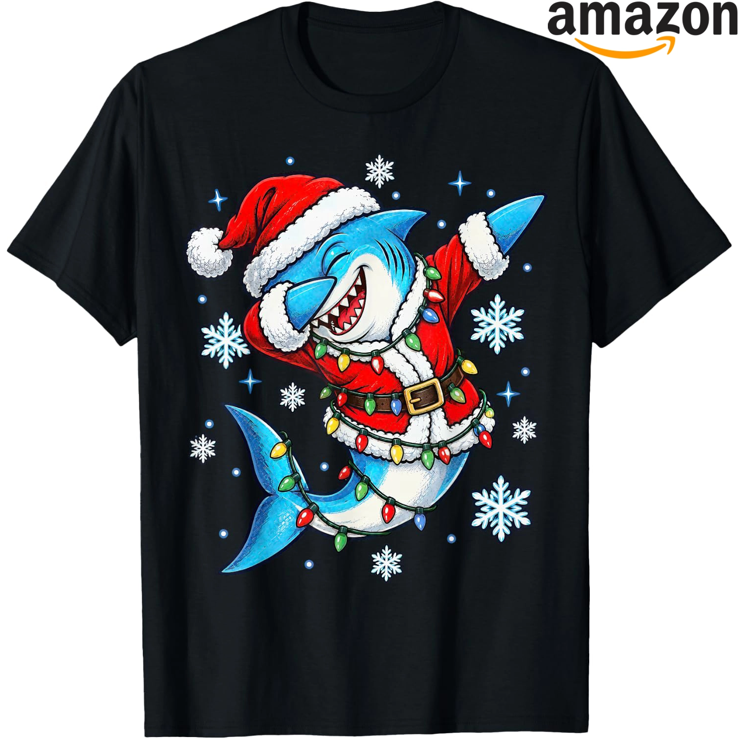 Shark Santa dabbing Christmas shirt design